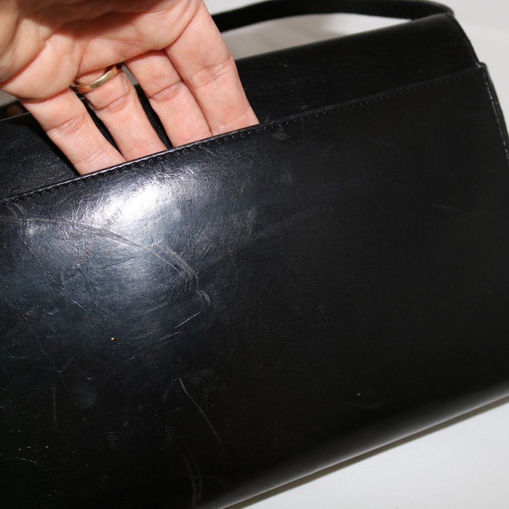 Vintage 1960 Albert Nipon Classic Black Leather H… - image 5